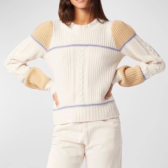 Joie Sweaters - Joie Ivor Colorblock Chunky Cable Knit Wool Sweater Womens XS‎ Cream Old Money